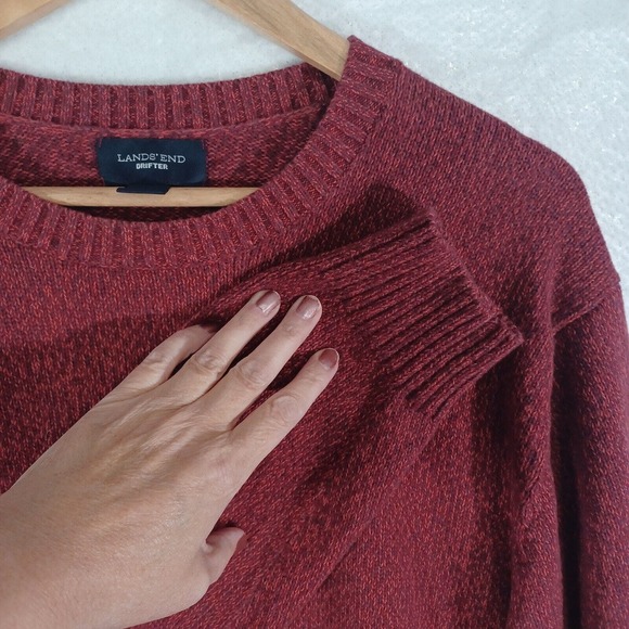 Lands End Mens XL DRIFTER Cotton Crew Neck Pullover Sweater Marled Red Cranberry - Picture 4 of 7
